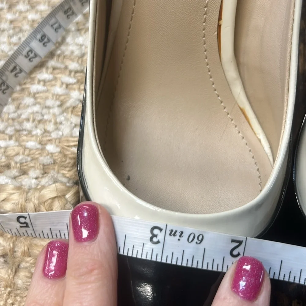 BCBG Generation Black and Winter White Patent Pumps size 7.5